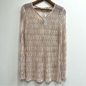 Soft Surroundings open knit beach tunic top peach gray cream boho size large